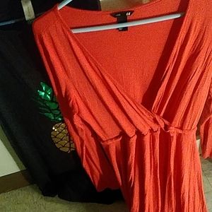 Women's Orange V-Crossover Knee-Length Dress